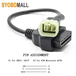 OBD2 16pin Convert 6Pin 3Pin Cord for KTM 6 Pin To Obd 16 Pin Adapter for TuneECU Software Motorcycle Motorbikes ECU 6pin Cable