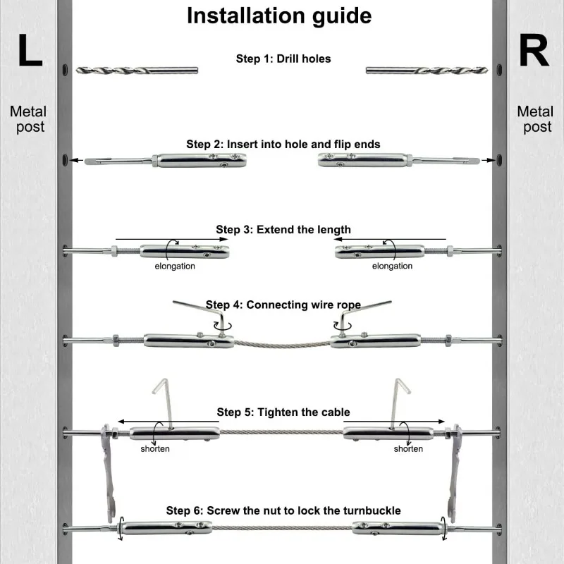 Бесконтактные натяжители для металлических столбов, комплект оборудования для кабельных перил, для системы кабельных стержней из нержавеющей стали 1/8