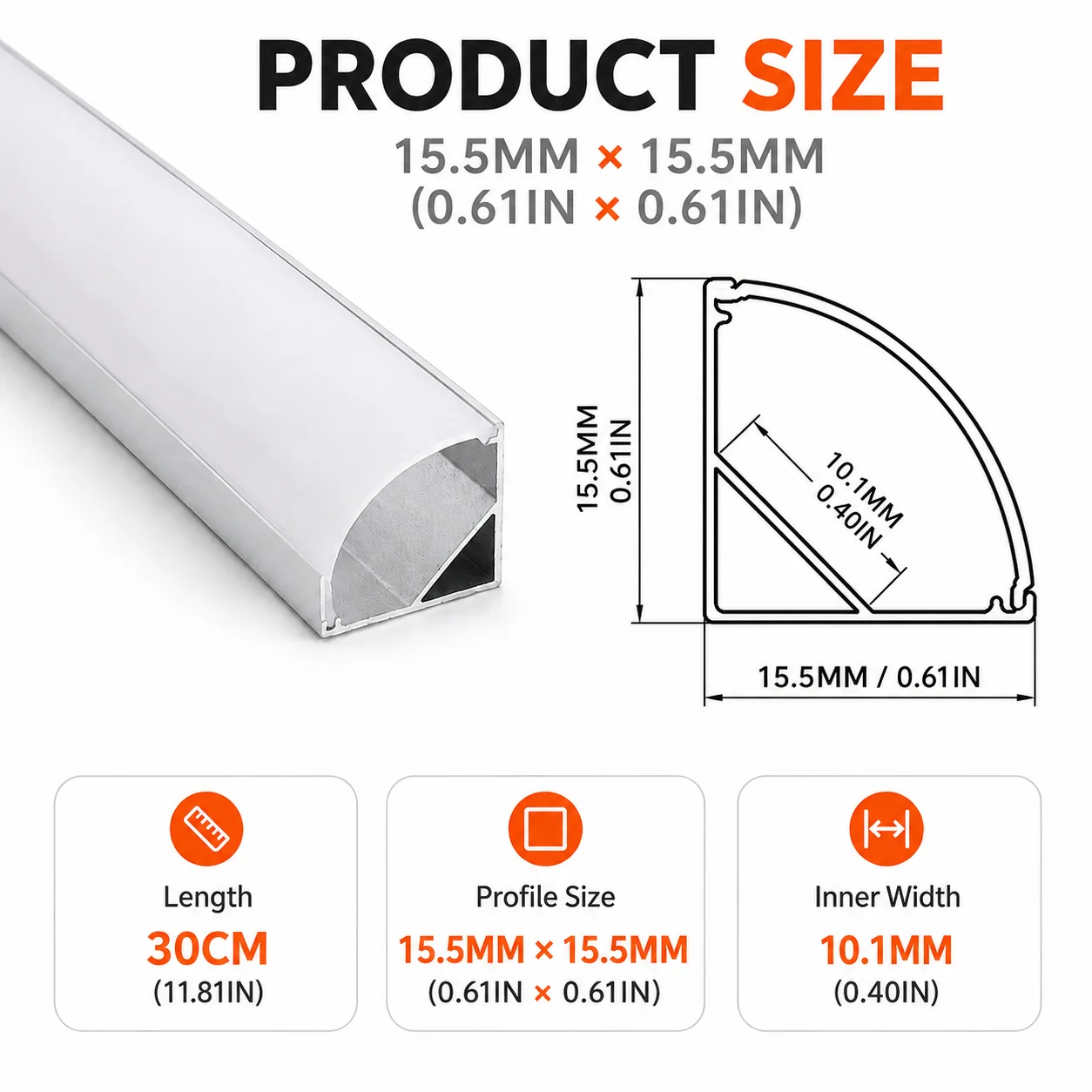 30cm LED Aluminum Profile V Shape Corner for 5050 2835 LED Strip Bar Lamp Channel Holder with White/Black Cover