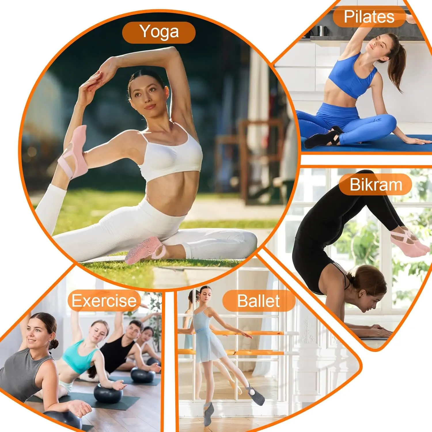 3 Pairs Yoga Socks for Women Non-Slip Barre Socks with Straps Ballet Dance Socks for Yoga Pilates Ballet Barre Dance image 5