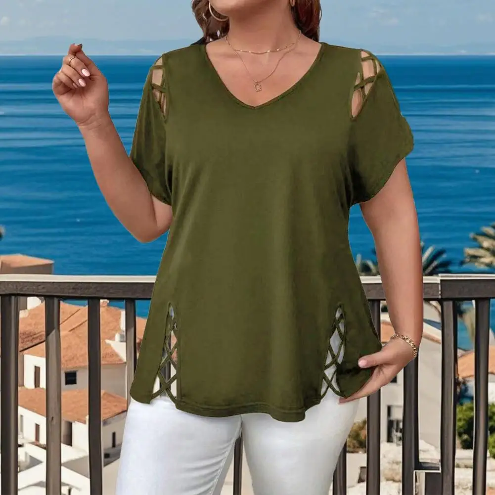 Women's Large Knitted Casual T-shirt Comfortable Loose Fit round Neck Short Sleeve Tees for plus Size Ladies