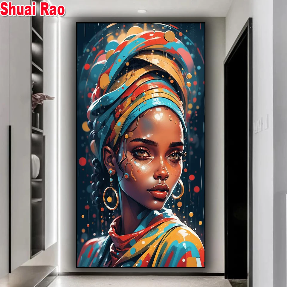 Colorful abstract African woman Diamond Painting New 2024 Full Square round Diy Cross Stitch Full Diamond Mosiac Home Decor Gift