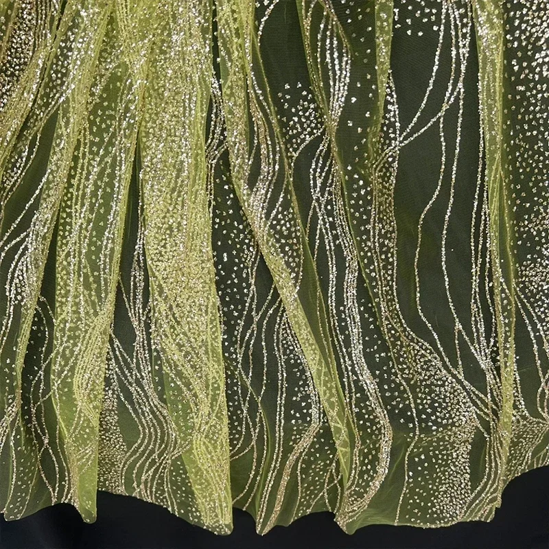 Water Ripple Wave Gold-Stamping Powder Fabric Wedding Dress Performance Clothing Background Decoration DIY Sequined Mesh Fabric