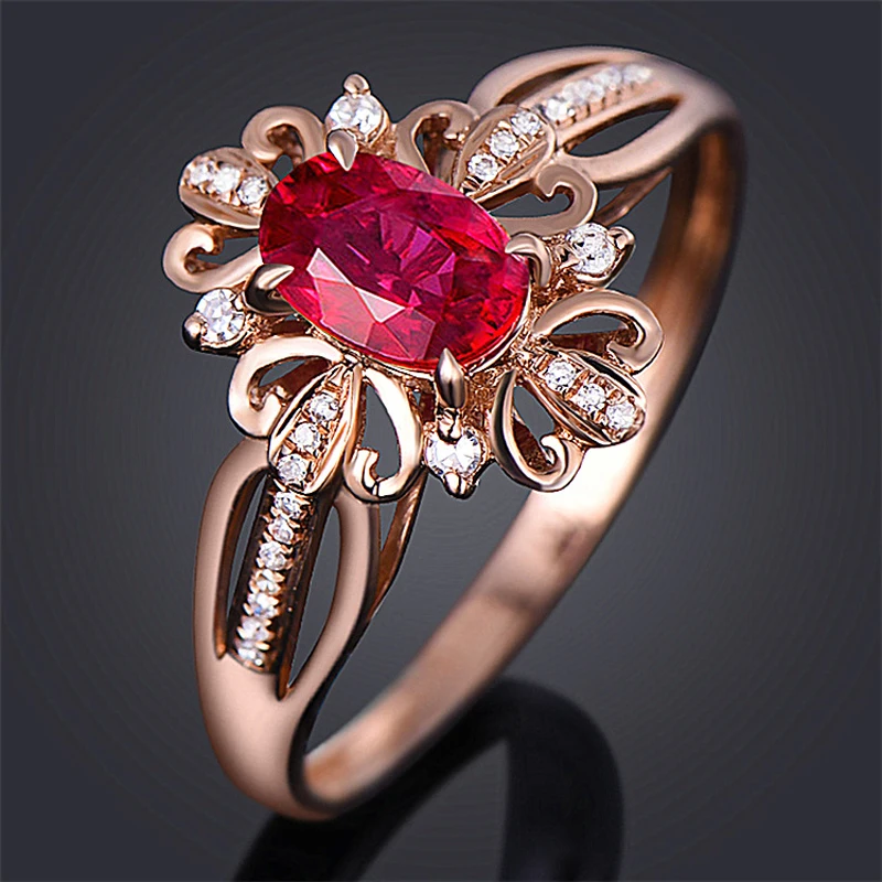 Rose Red Flower Ring Resizable Gold Silver Finger Rings For Women Valentine's Day Gift Jewelry