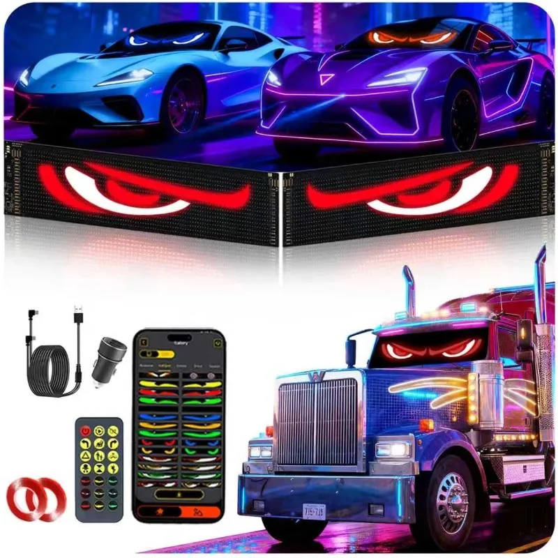 2PCS Devil Eyes Light LED Matrix Pixel Panel Dynamic Scrolling Text LED Screen Remote APP Control Waterproof for Car Windshield