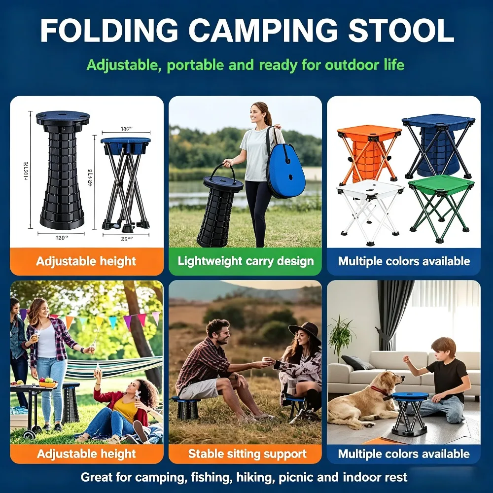 Telescopic Folding Stool Portable Camping Chair Foldable Outdoor Seat for Fishing Hiking Beach Garden Travel