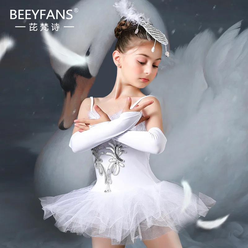 1 set/lotto bambini moda white swan lake ballet dancing dress girl ballet dancing cotumes