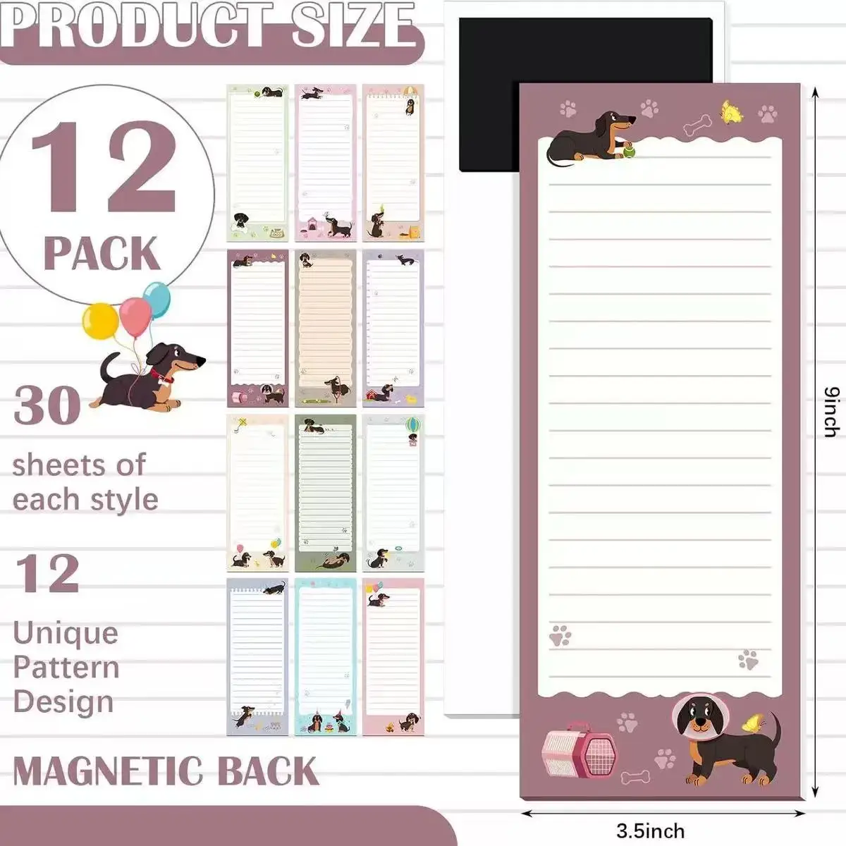 Blocco note magnetico per liste di cose da fare per bassotto, 12 pezzi, regalo perfetto per gli amanti dei cani, quaderni, quaderni, materiale scolastico per ufficio