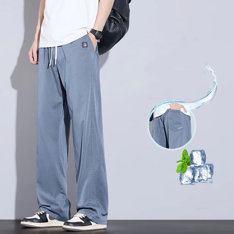 

New Soft Jeans Men Spring Summer Thin Loose Draped Anti-wrinkle Comfortable Straight Trousers Drawstring Male Baggy Denim Pants