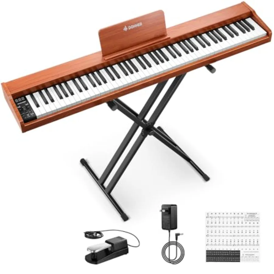 

Donner DEP-1S 88-Key Digital Piano with Velocity-Sensitive Keyboard Retro Wood Color Bluetooth Record Chord Includes Stand Stic