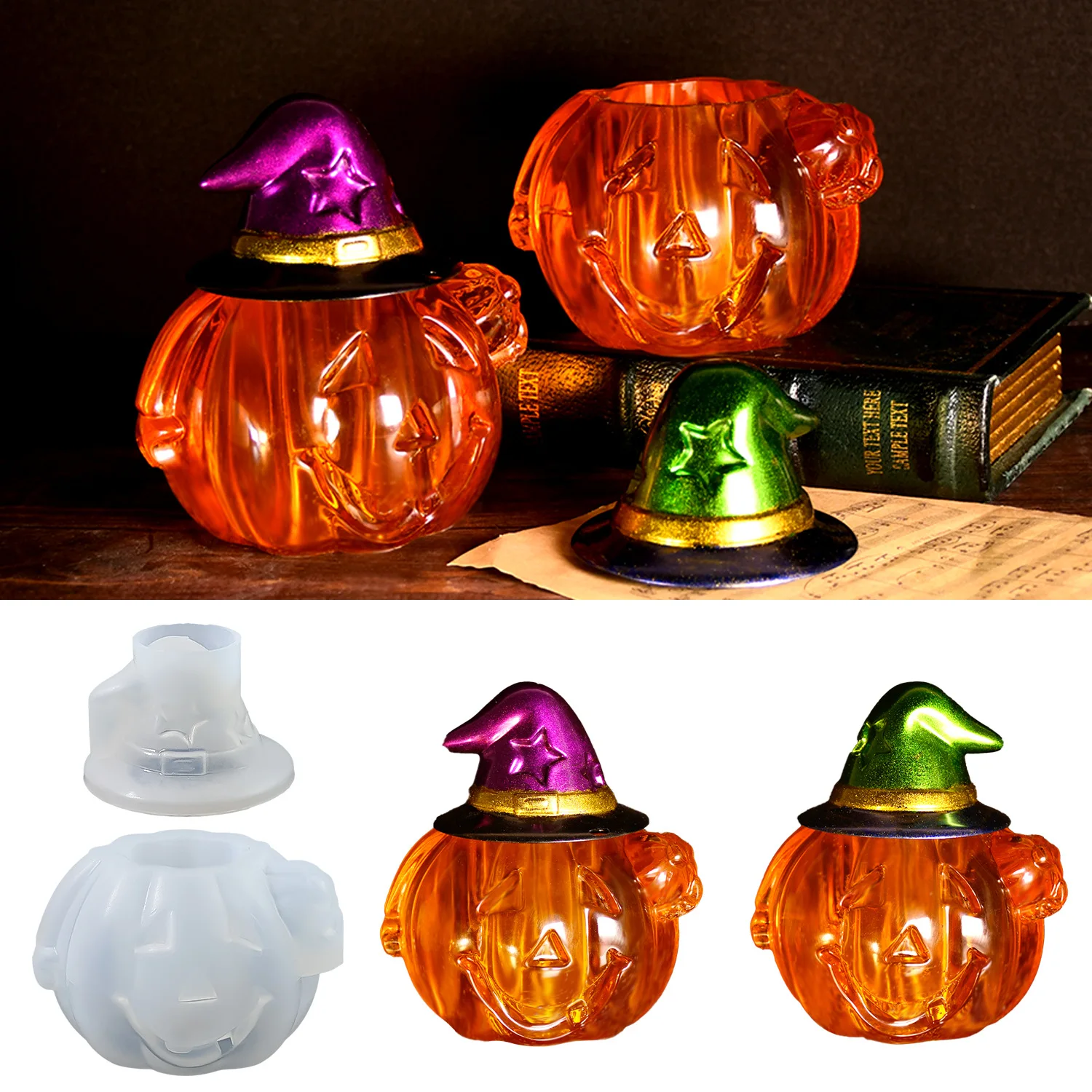 Halloween Magic Pumpkin Candle Cup Silicone Mold Lantern Storage Ornament Epoxy Resin Mold DIY Halloween Party Home Decoration