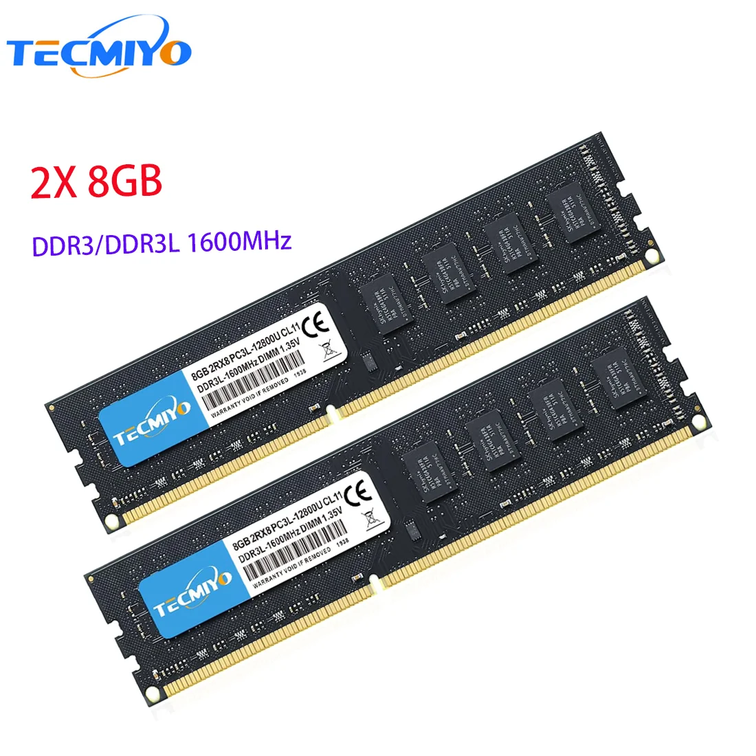 

Original TECMIYO Memoria 2X 8GB RAM DDR3 DDR3L 1600MHz PC3 12800U DIMM CL11 For Desktop-Super Compatible with intel AMD Computer