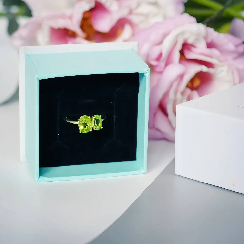 Double Peridot  925 Sterling Silver Yellow Gold Plated Open Ring Popular Custom Fine Jewelry Rings