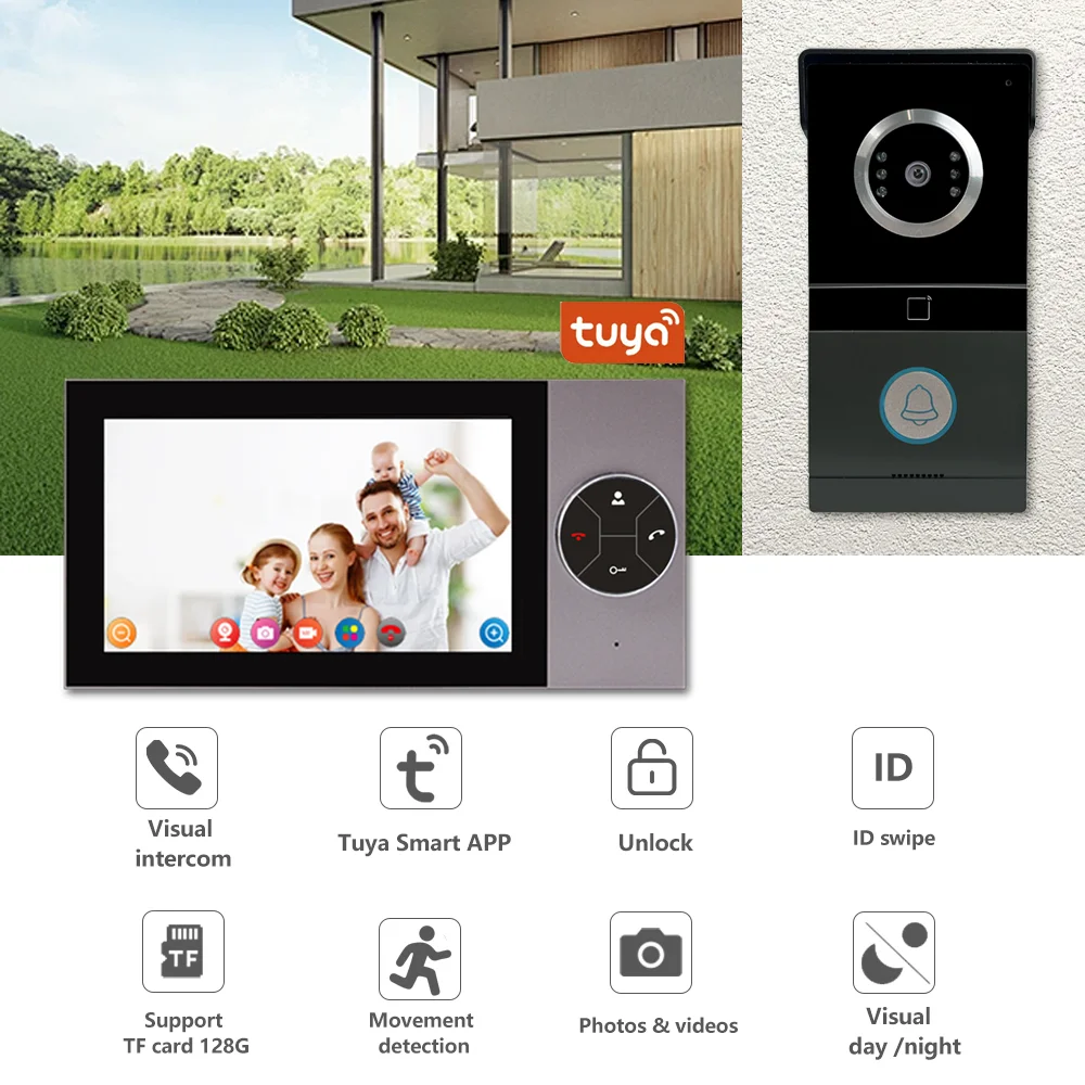 

Video Interphone Tuya 7-Inch Apartment Private Residential Telephone HD Video Surveillance Mobile Detection Video Phone