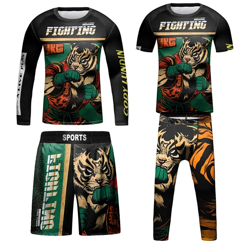Bjj Rashguard Kids Jiu Jitsu MMA T-Shirt+Pant Kickboxing Set Boy Rash Guard Muay Thai Shorts Sportsuit MMA Compression Clothing