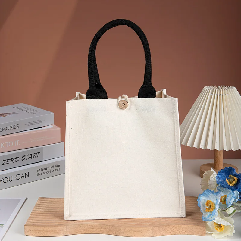 Custom Logo Blank Canvas Bag Diy Print Hand Carry Faux Burlap Bag Solid Color Large Capacity Ladies Handheld Shopping Bag