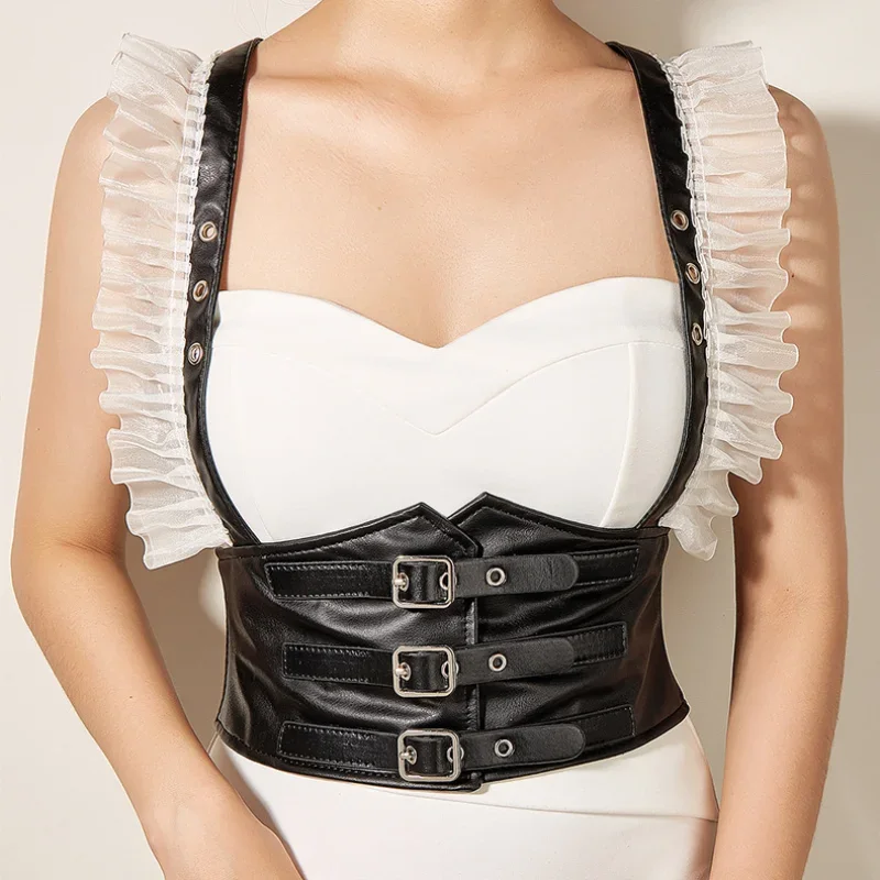 

Fashion Punk Wrap Corset Y2 Style White Lace Slim Strappy Belt Summer Clothing Accessories Gothic Women's Leather Belt