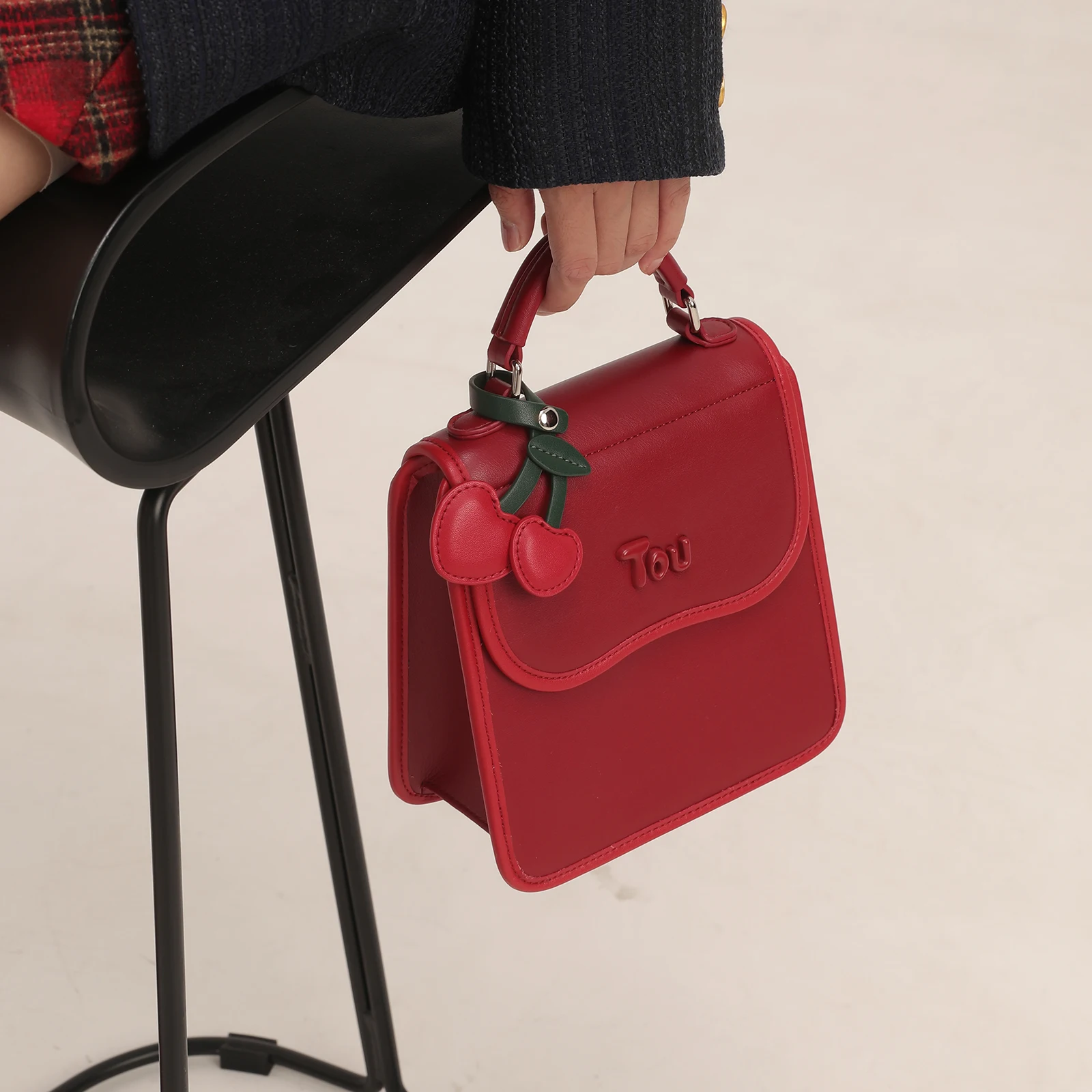 

TOUTOU Women Handbag Red Designer Cute Cherry Small Square Bag Luxury Fashion Single Shoulder Crossbody Bag Back To School Gift