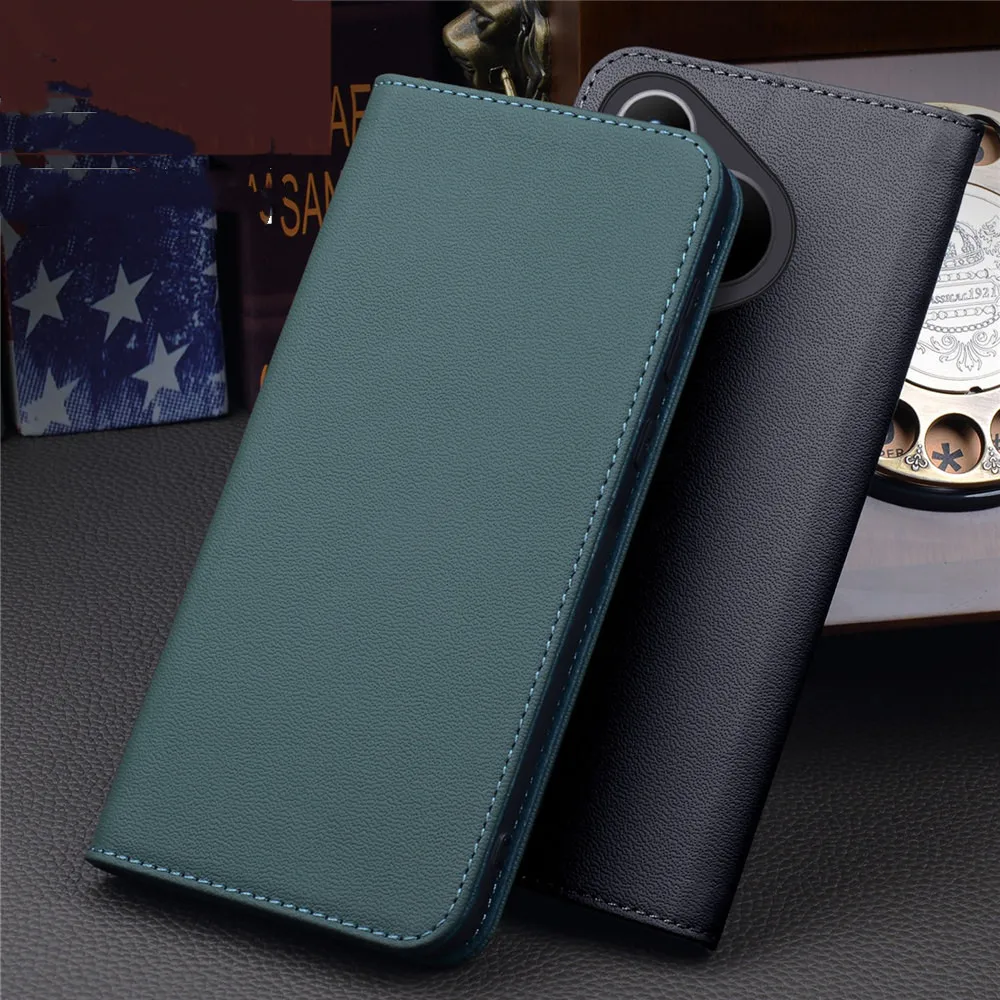 Genuine Cowhide Leather Flip Case For Huawei Pura 70 Ultra Pura 70 Pro Retro Business Cover