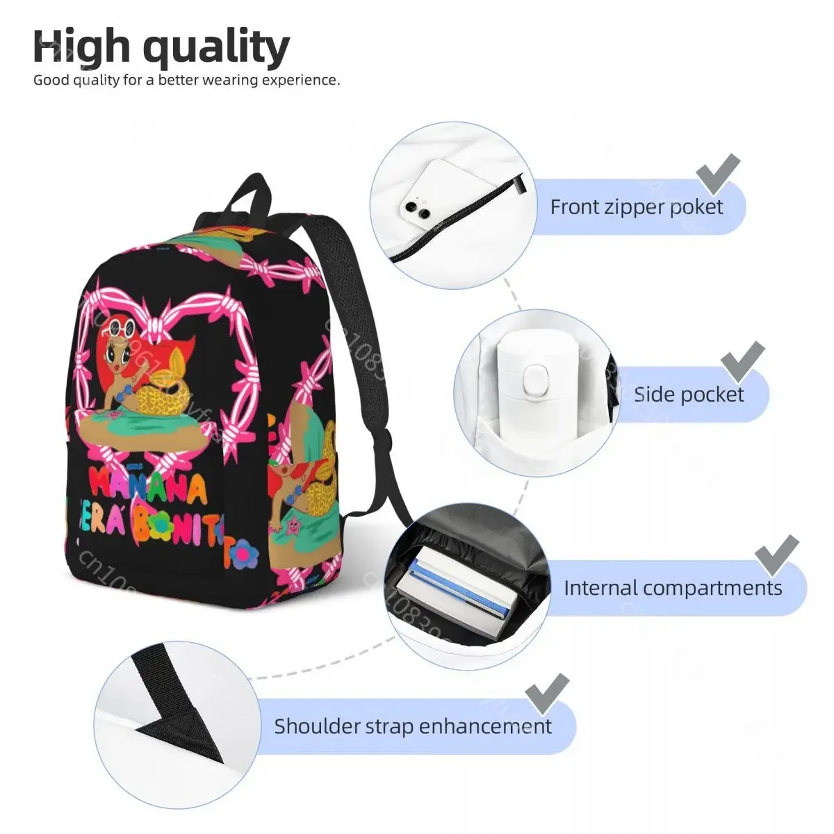 Karol G Sirenita Backpack Girl 2023 Heart Cartoon Print Backpacks Polyester Casual School Bags Cycling Custom Rucksack