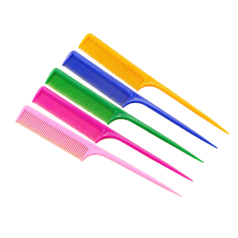 

5pcs Anti-Static Fine Tooth Comb Long Handle Plastic Styling Tool For Salon Home Use Sectioning Coloring Wrapping Perms Brush