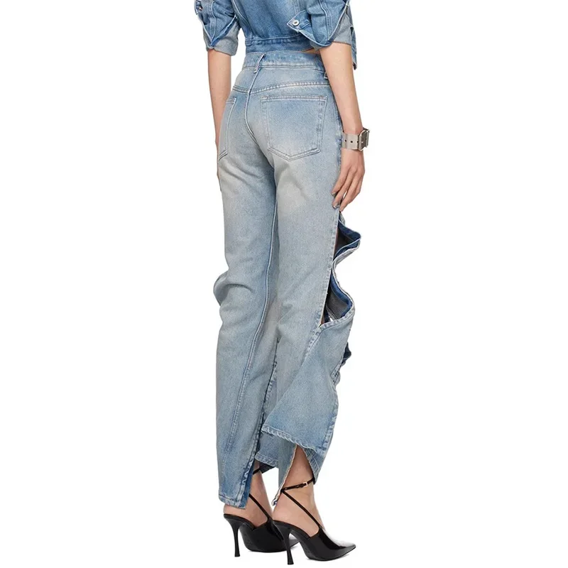 Pantalon en denim pour femmes, vêtements de travail pour dames, surintendant fendu, vêtements décontractés pour filles chaudes, 1 paire