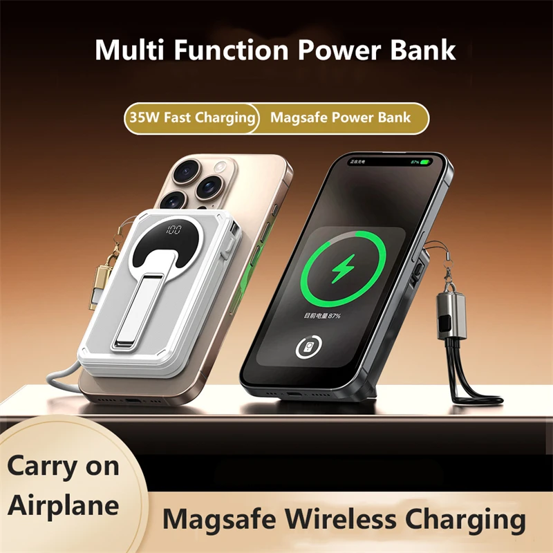 

10000mAh Magnetic Wireless Power Bank for iWatch 35W Super Fast Charging Portable Induction Charger For iPhone 16 15 Powerbank