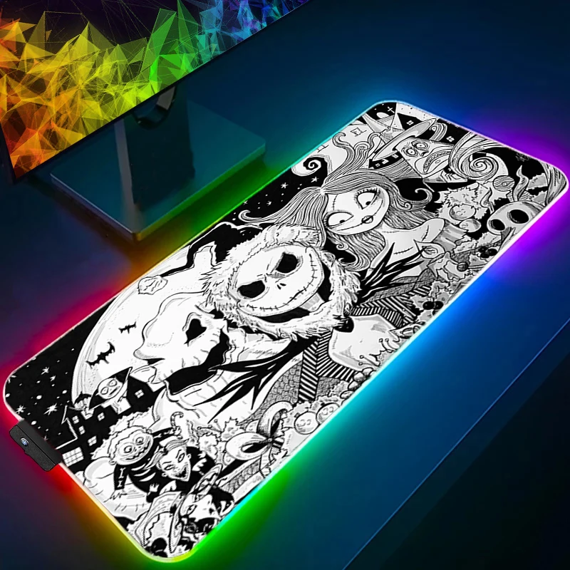 RGB Large Mouse Pad Jack Skellington Kawaii Backlight Office Desk Mats PC Gaming Accessories LED Mouse Pad Laptop Keyboard Mat