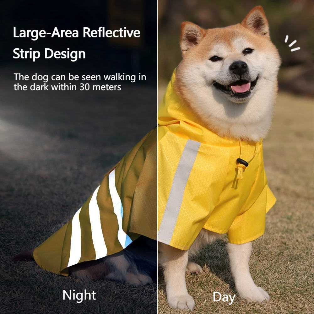 강아지 레인코트, 투명 후드 이중 레이어 조절 가능 강아지 레인 재킷, 반사 보관 포켓이 있는 방수 레인 코트