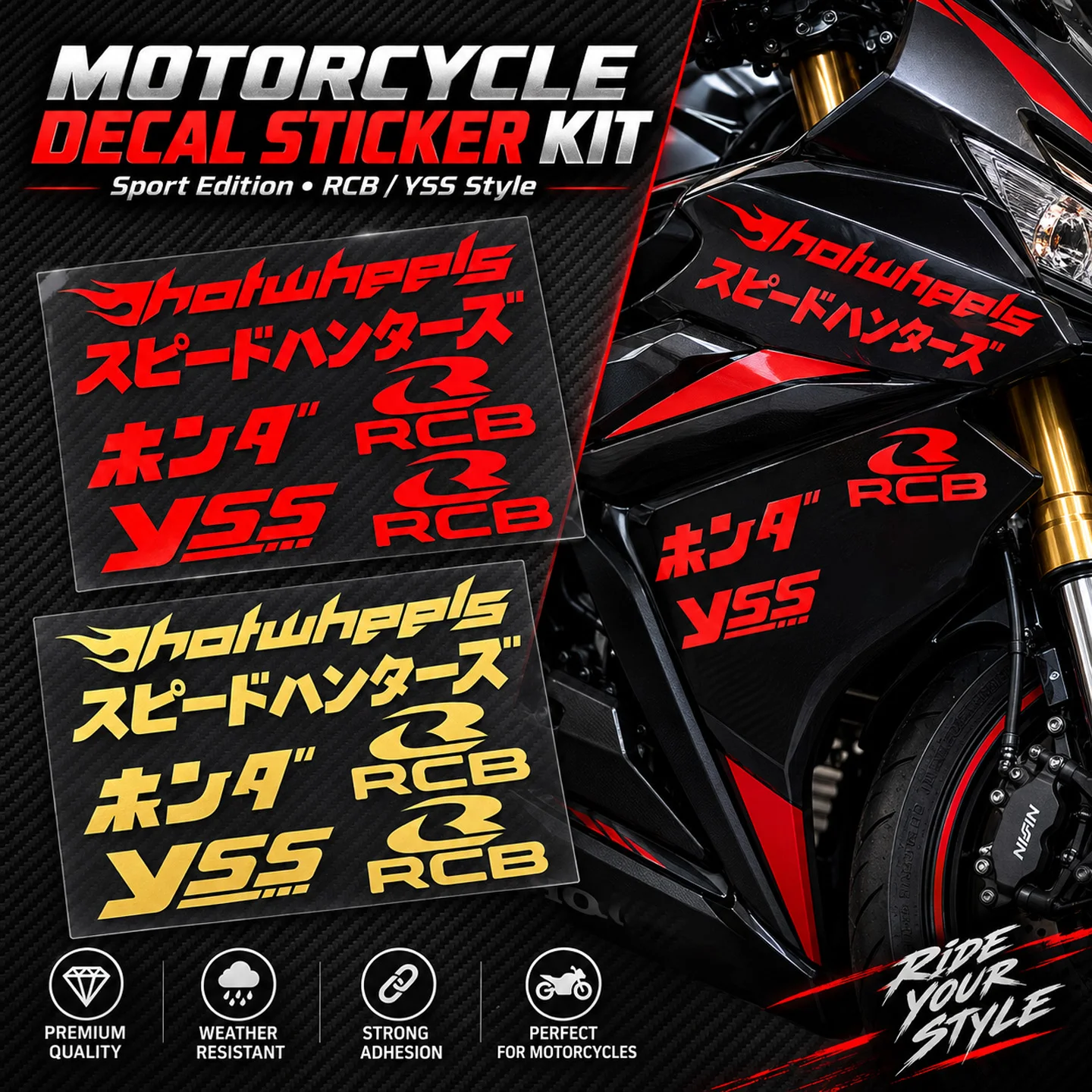 JDM Motorcycle Sticker Moto Scooter Body Fuel Tank Helmet Fairing Top Case Vinyl Accessories Decal Set For RCB Racing Boy YSS