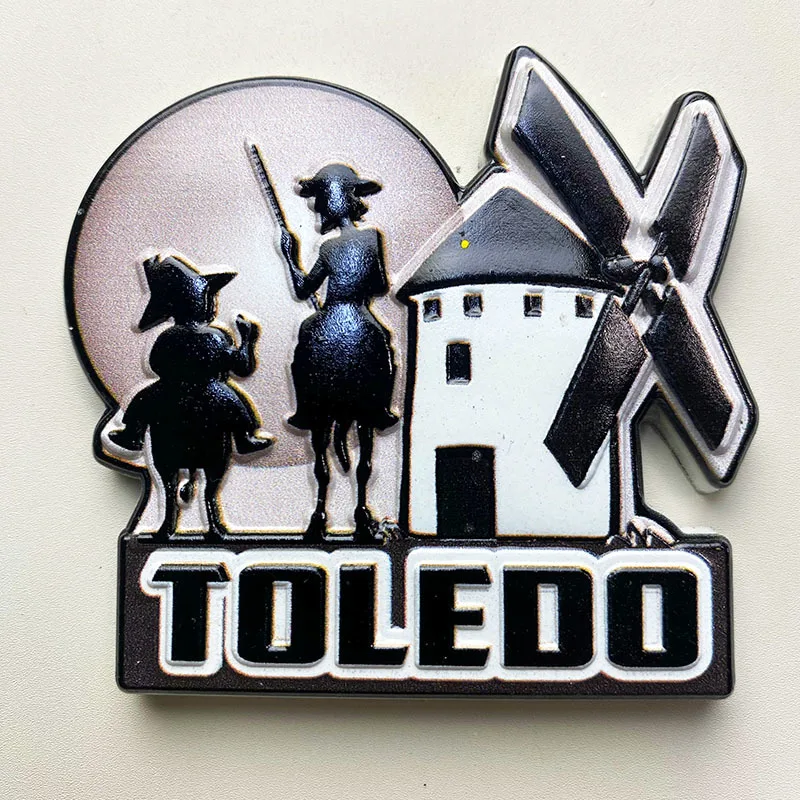 

3D Resin Refrigerator Magnet - Toledo, Spain - Windmill and Pilgrims - Strong Magnet for Home Decor
