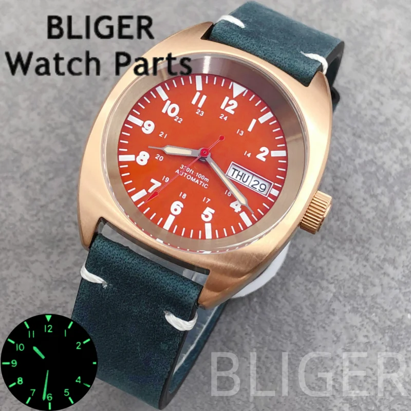 BLIGER 39 ミリメートルメンズ高級ローズゴールド NH36 自動巻き腕時計ミネラルガラス 10ATM 防水ビッグクラウン/スモールクラウン Watche 男性用