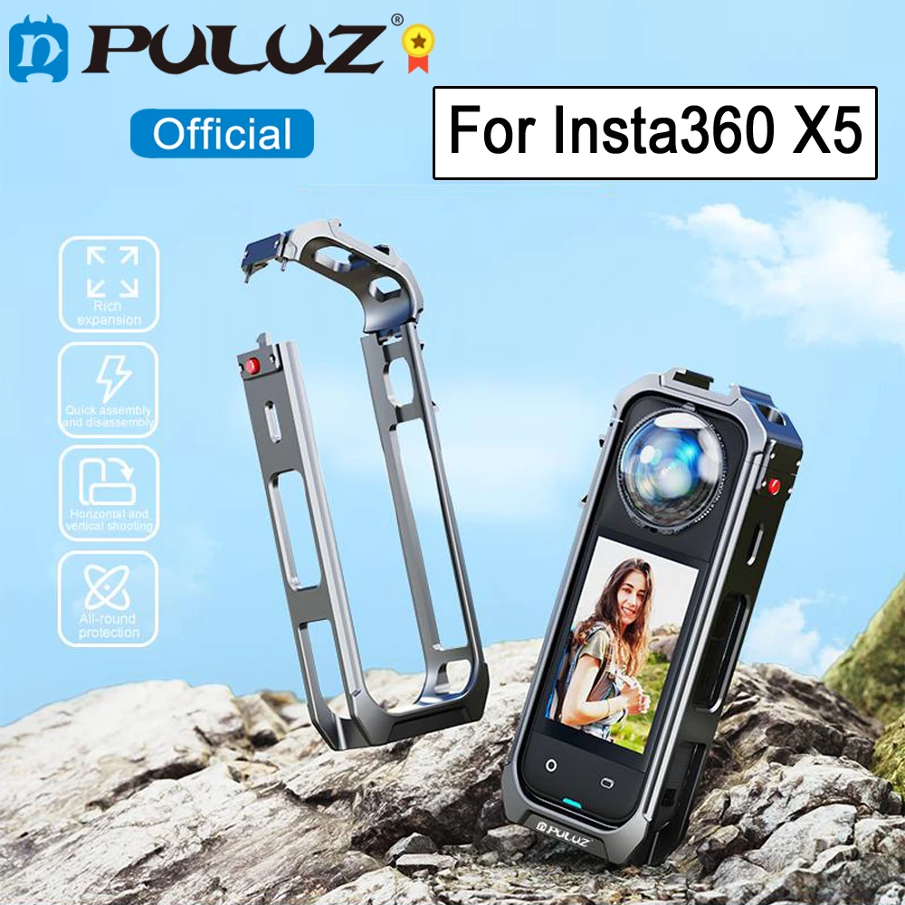 

PULUZ Camera Cage For Insta360 X5 Panoramic Camera Aluminum Alloy Protective Cage Expand Cold Shoe Magnetic Base Housing Frame