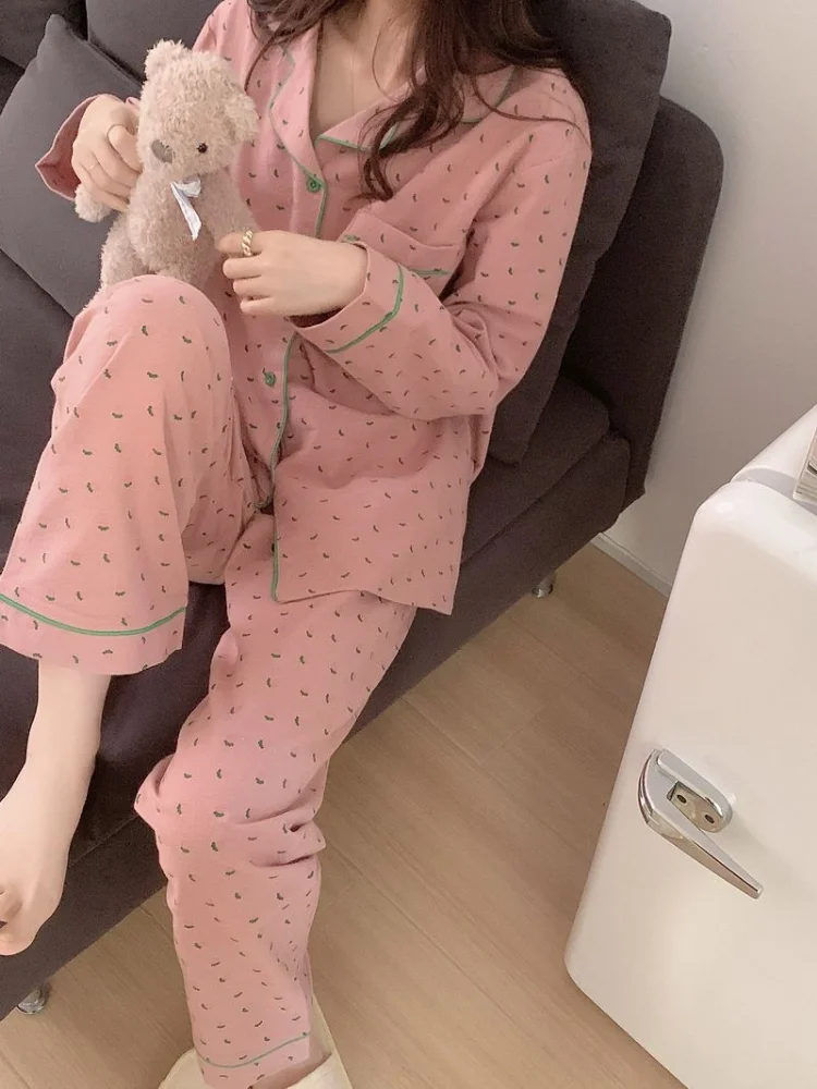 Pajama Sets Women Sweet Casual Vintage Loose Ins Fashion Korean Style Sleepwear All-match Tender Students Comfort Spring Popular