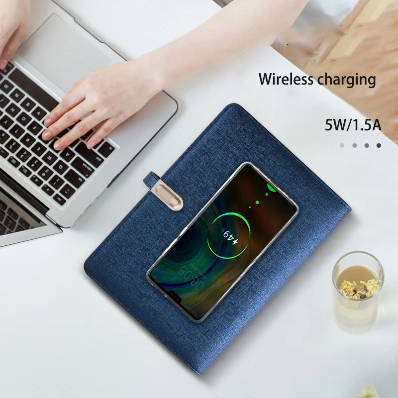 10000mAh Power Bank Notebook with Calculator Card Slot Business Noterpad Multifunctional Wireless Wired Charging Diary with USB