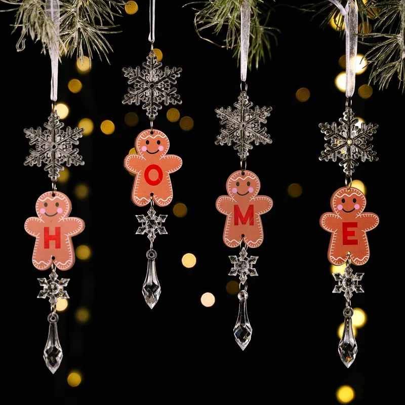 Creative Transparent Acrylic DIY Pendants Gingerbread Man Letter Charms Handmade Accessories for Christmas Tree Home Party Decor