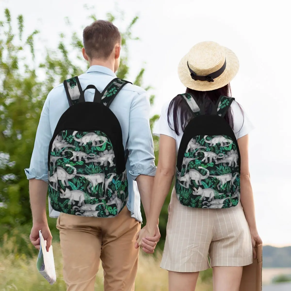 Mochila Dinosaur Jungle para homens e mulheres, Mochila para estudante do ensino fundamental médio, Mochila tropical, Outdoor