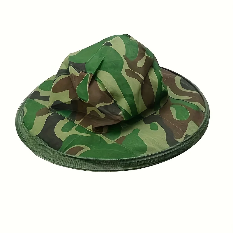 Adjustable camouflage mosquito-repellent cap with mesh face and neck cover – EVA material, machine washable
