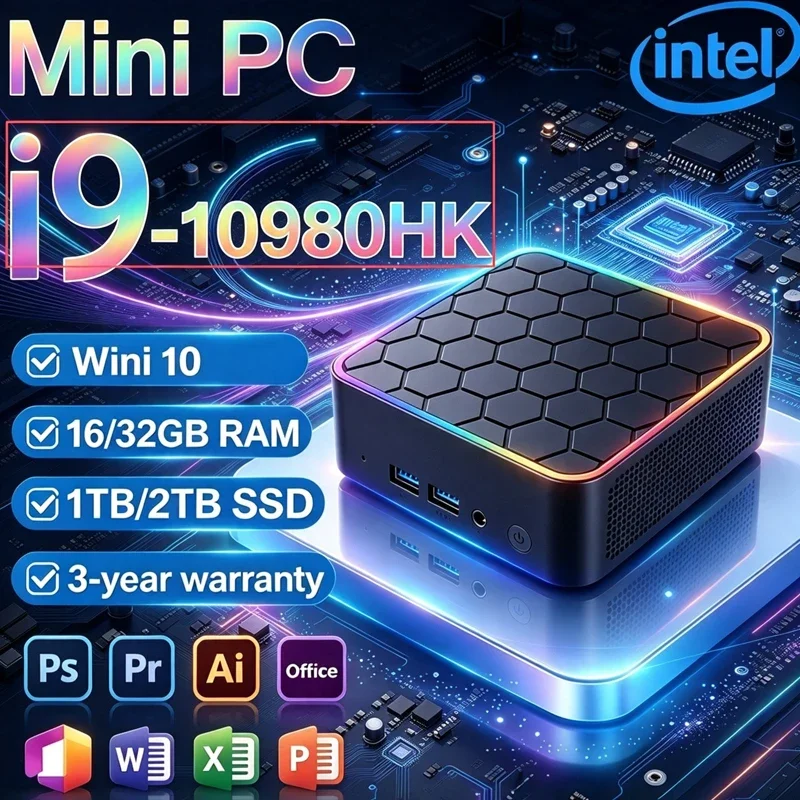 코어 i9-10980HK 프로세서, 16GB RAM, 1TB/2TB SSD, Wi-Fi 6, 블루투스 5.2, USB 3.0, 4K 출력을 지원하는 미니 PC 울트라 - 생산성과 화질 향상