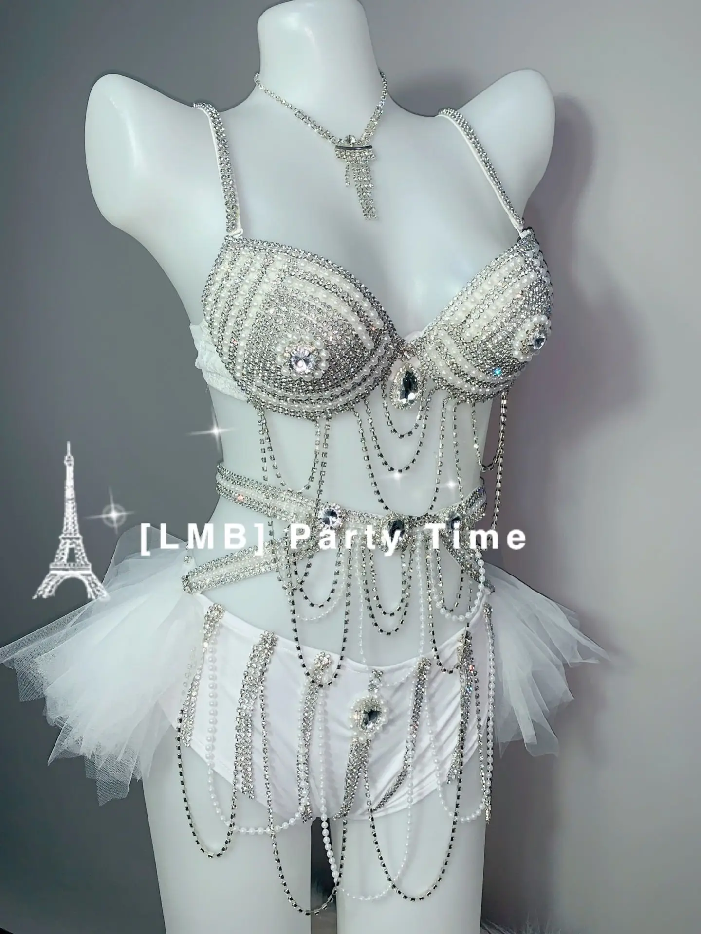 Sparkly Rhinestones Beaded Bikini Pole Dance Rave Outfits Sexy DJ Singer Dancer Night Bar Costume Women Performance Stage Wear