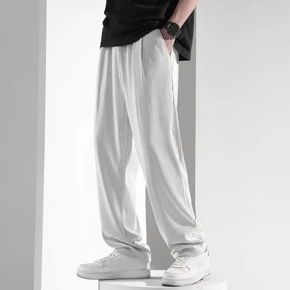 

Men Sweatpants Japanese Style Men's Wide Leg Ninth Pants with Elastic Waist Side Pockets Solid Color Gym Traning Jogging