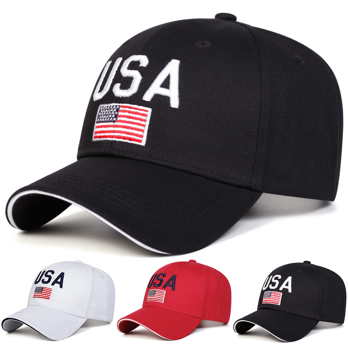 Unisex USA Buchstaben-Stickerei Baseballkappen Frühling Herbst Outdoor Verstellbare Freizeithüte Sonnenschutzhut Sportkappe