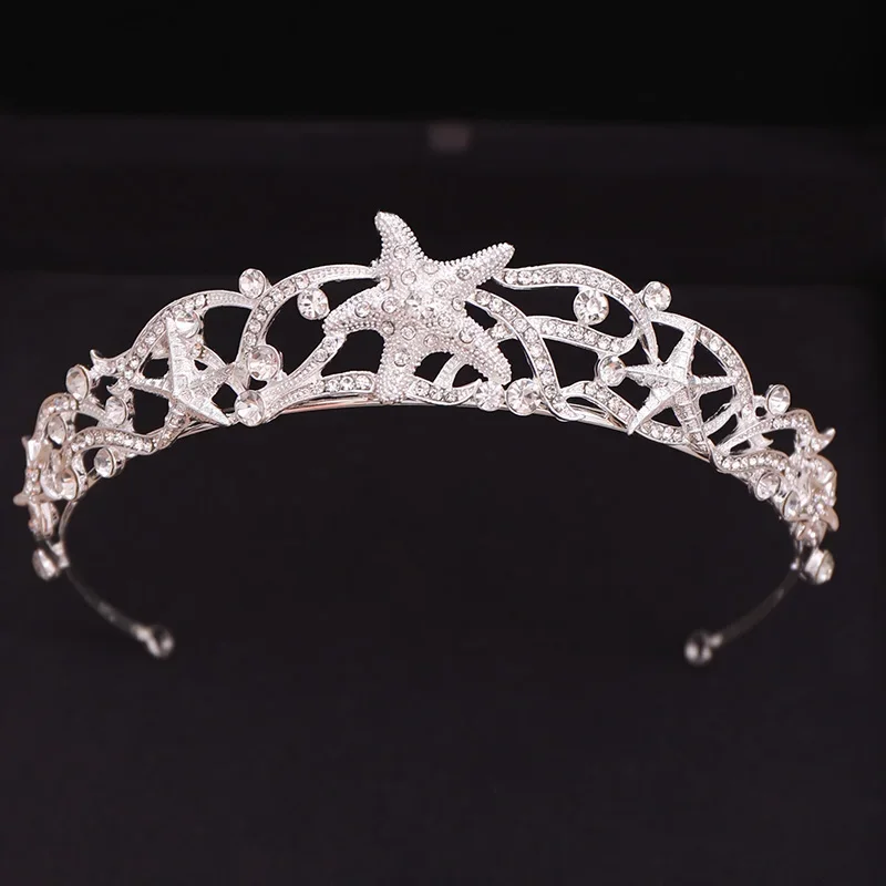 Trendy Starfish Crown Headband Wedding Bride Hair Accessories Bride Tiara Silver Color Head Piece Princess Wedding Hair Jewelry