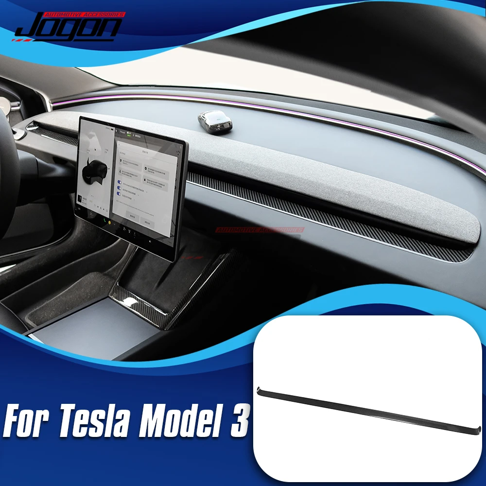 

Real Carbon Fiber For Tesla Model 3 2024 Car Interior Central Dashboard Panel Lower Decorative Strip Cover Trim Accessories