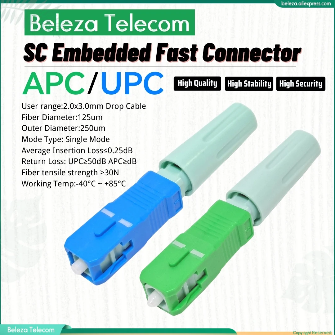 

New SC APC SM Single-Mode Optical Connector FTTH Tool Cold Connector Tool SC UPC 55mm SC Fiber Optic Embedded Fast Coupler