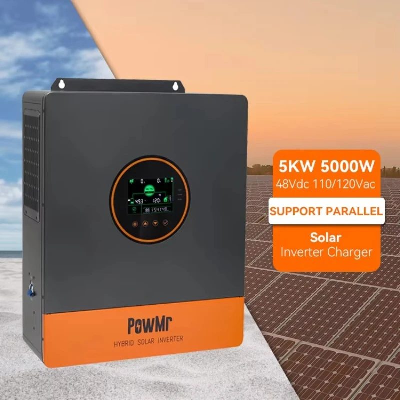For PowMr 5KW 48Vdc Pure Sine Wave Solar Inverter Single/Split Phase 120V AC Output on and off Grid Inverter for Solar Systems