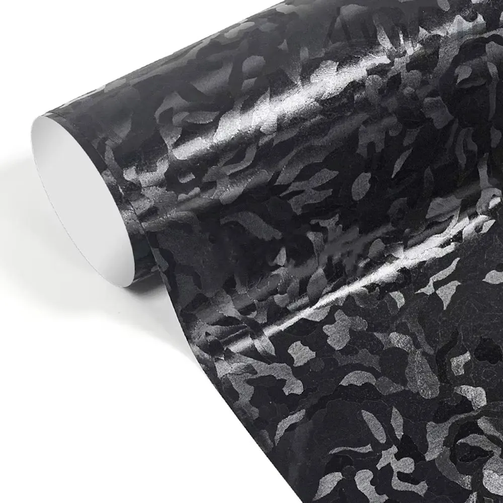 

High Glossy black Ghost Tattooed Carbon Fiber Film PET Car Wrap Vinyl foil Waterproof Sticker for Car Motorcycle Accessories