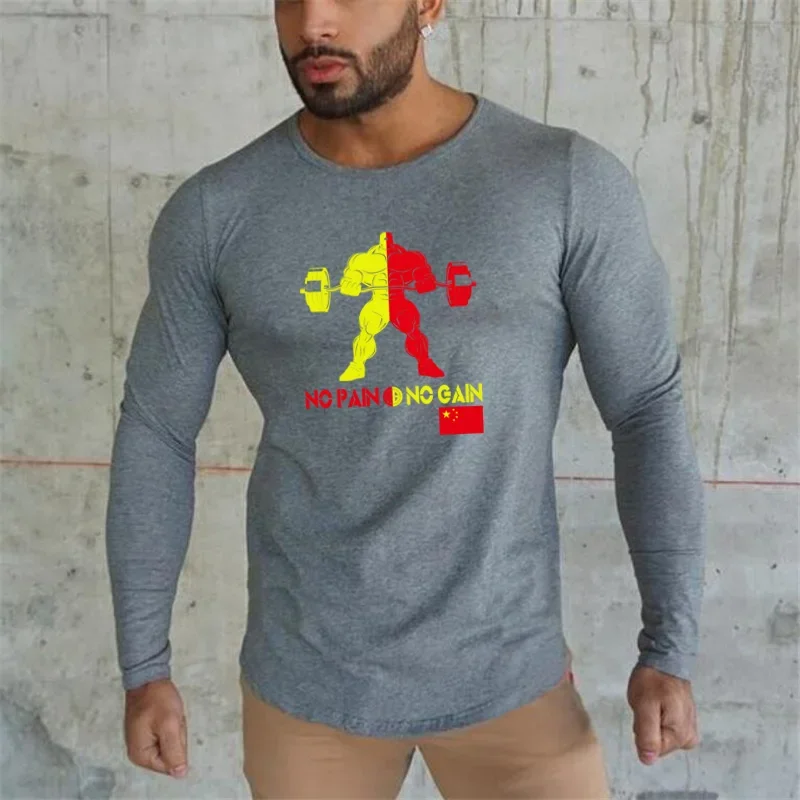 Long Sleeve O-Neck T Shirt Muscleguys T-Shirt Men Spring Autumn  Men Brand Clothing Fashion Weightlifting Giant Cotton Tees