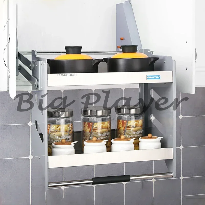 

Creative Stainless Steel Kitchen Cabinets Modern Kitchen Furniture Home Storage Rack Kitchen Auxiliary Wall Cabinet Lift Basket