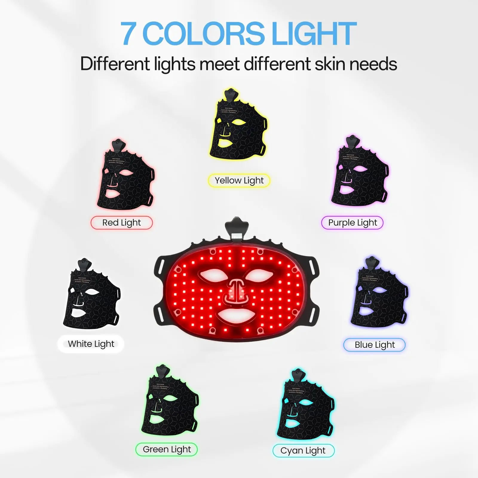 Blue Red Light Mask for Face - 7 Colors Red Light Face Mask, Face Mask Skincare at Home, Skin Treatment Mask Suitable for Women